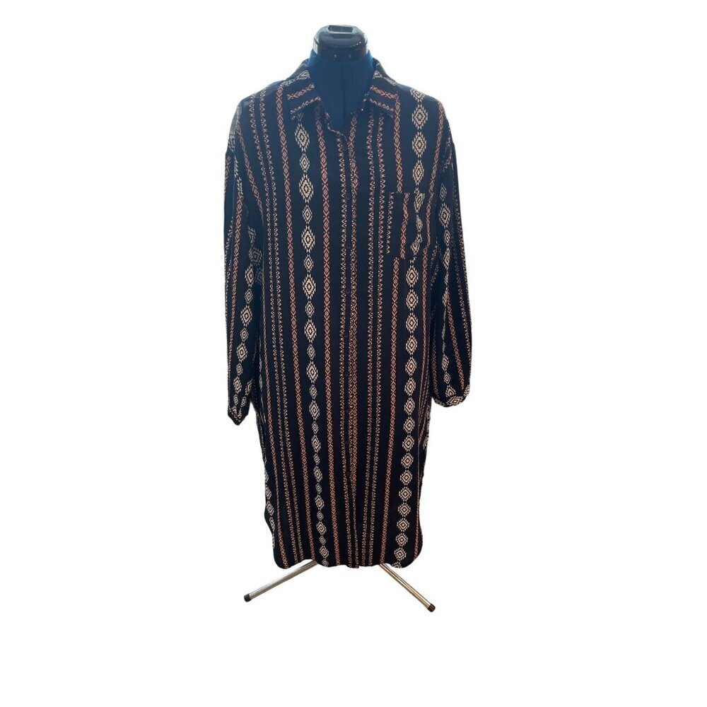 Vintage-Inspired SettleDown 3XL Button-Up‎ Shirt Dress In Geometric Pattern